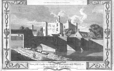 Vue du Château et du Pont de Haverford West dans le Pembrokeshire, fin du XVIIIe siècle - Unbekannt