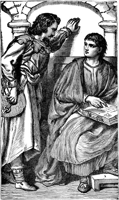 Missionnaire troubadour vaudois montrant sa Bible vernaculaire, vers 1170 - Unbekannt