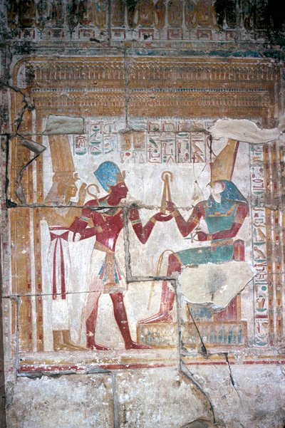 Peinture murale de Sethos I devant Horus, Temple de Sethos I, Abydos, Égypte, 19ème dynastie, vers 1280 av. J.-C. - Unbekannt
