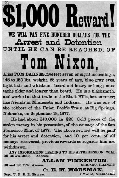 Avis de recherche pour le hors-la-loi Tom Nixon, vers 1877 - Unbekannt