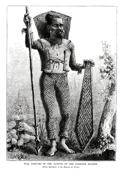 Costume de guerre des indigènes des îles Carolines, océan Pacifique central, 1877 - Unbekannt