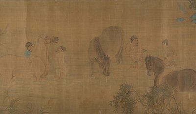 Lavage des chevaux dans une rivière, daté de 1309 - Unbekannt