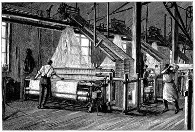 Atelier de tissage équipé de métiers Jacquard, vers 1880 - Unbekannt
