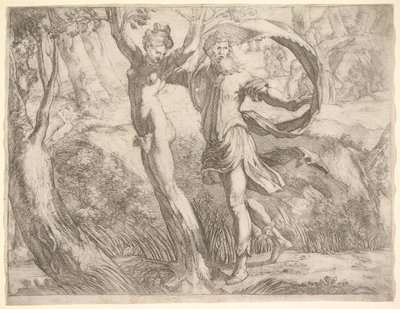 Album de Wilton, folio 10a : Priape et Lotis, vers 1530-50 - Unbekannt