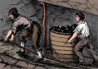 Femme et garçon travaillant dans une mine de charbon, Bolton, Lancashire, 1848 - Unbekannt