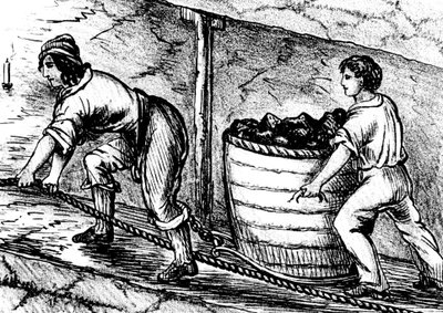 Femme et garçon travaillant dans une mine de charbon, Bolton, Lancashire, 1848 - Unbekannt