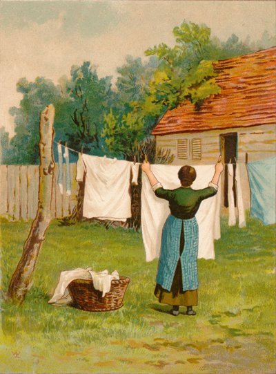 Femme étendant du linge, fin 19e-début 20e siècle - Unbekannt