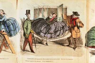 Femme luttant pour entrer dans un taxi, vers 1860 - Unbekannt