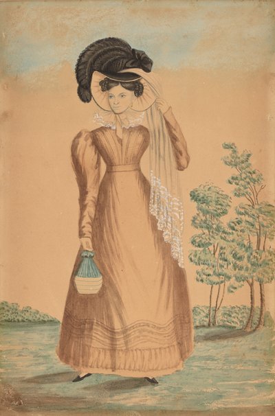 Femme au chapeau à plumes, vers 1825 - Unbekannt