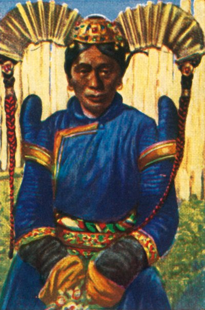 Femme avec coiffe traditionnelle, Mongolie - Unbekannt