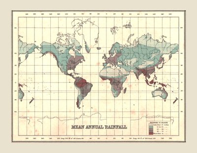 Carte du monde montrant les précipitations annuelles moyennes, 1902 - Unbekannt