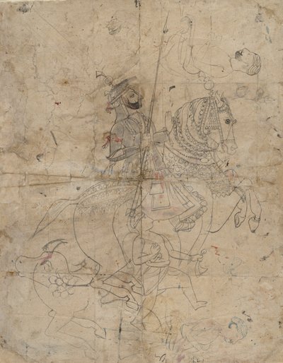 Adoration de Brijnathji et Svamini recto, Portrait équestre verso, vers 1800 - Unbekannt