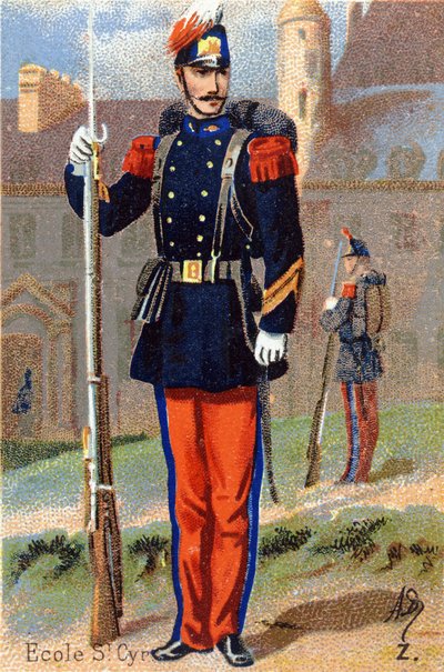 Z : École de Saint-Cyr. Gravure dans « Alphabet militaire ». Initiales de l
