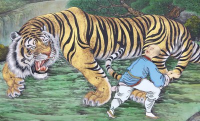 Peinture de koan zen représentant un moine et un tigre - Unbekannt