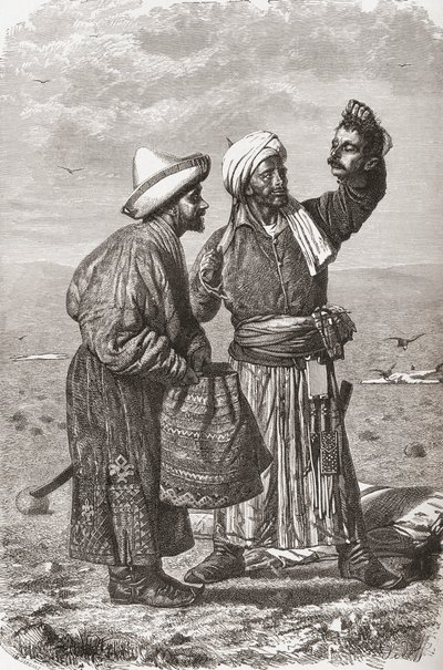 Un soldat afghan tenant la tête coupée de son ennemi, illustration de 