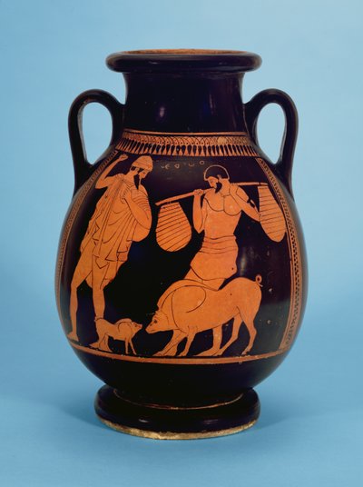 Péliké attique à figures rouges : cochons, porcher et Ulysse, par le Peintre des Cochons, 470-60 av. J.-C. - Unbekannt Unbekannt