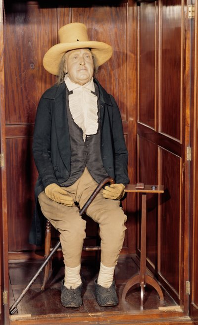 Corps embaumé de Jeremy Bentham exposé à l