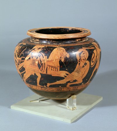 Bol à mélanger (Dinos) décoré en relief noir et blanc montrant une scène de bataille héroïque, œuvre du peintre d