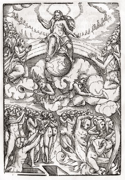 Le Jugement Dernier, basé sur une gravure sur bois de Hans Holbein le Jeune, de 