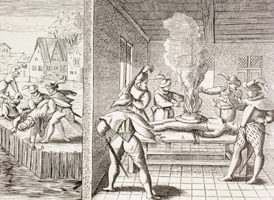 Propagande du XVIe siècle illustrant la violence des Gueux contre les catholiques, tirée de 