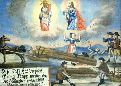 Image votive de 1806, blessure, travail du bois, Musée de pèlerinage de Neukirchen beim Hl. Blut, Cham, Oberpfalz, Haute-Palatinat, Bavière, Allemagne - Unbekannt