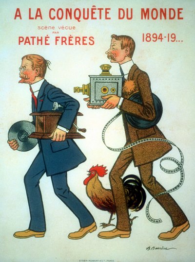Affiche de 1898 pour les frères Charles Pathé et Émile Pathé, ingénieurs et producteurs de cinéma français, avec le coq, le projecteur et le phonographe - Unbekannt