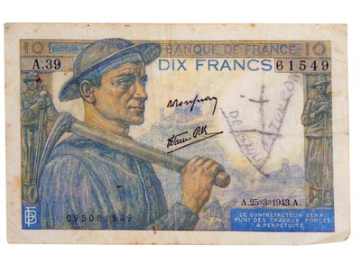 Billet de 10 francs de 1942 - Unbekannter Künstler