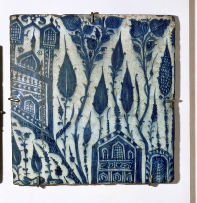 Carreau A3 avec design stylisé de maisons et de fleurs, égyptien, mamelouk - Unbekannt