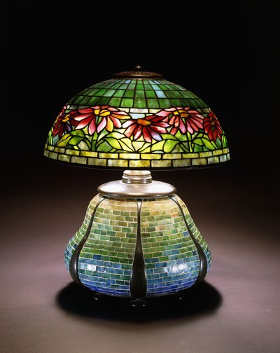 Lampe de table en verre plombé "Poinsettia", vers 1902-1932 - Unbekannt