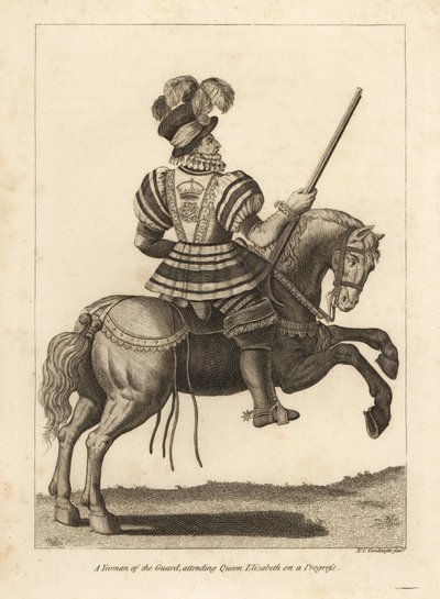 Un Yeoman de la Garde assistant la reine Elizabeth I lors d
