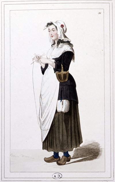Une tricoteuse à la guillotine en 1793, vers 1810 (gravure) - Unbekannter Künstler