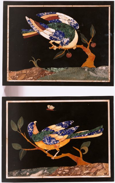 Une paire de panneaux en pietra dura florentine représentant des oiseaux - Unbekannt