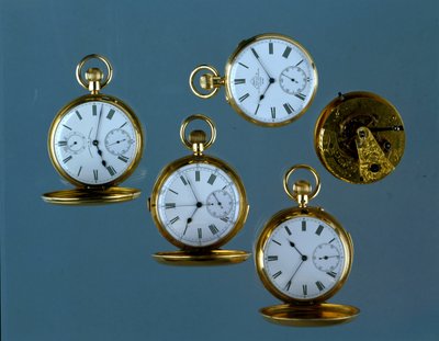 Une sélection de montres de poche suisses et anglaises avec cadrans en émail blanc et boîtiers en or - Unbekannt