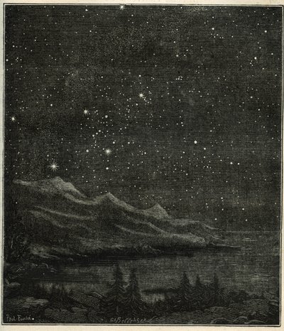 Une nuit étoilée parfaite pour observer le ciel. Gravure de « Les étoiles et les autres curiosités du ciel » de Camille Flammarion - Unbekannter Künstler