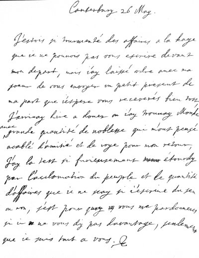 Lettre affectueuse de Charles II à sa sœur, Henrietta Anne, écrite en français à Canterbury, le lendemain de son arrivée à Douvres, 26 mai - Unbekannt