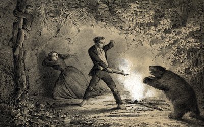 Après le naufrage, le marin Pierre Viaud se défend des bêtes féroces - Unbekannter Künstler