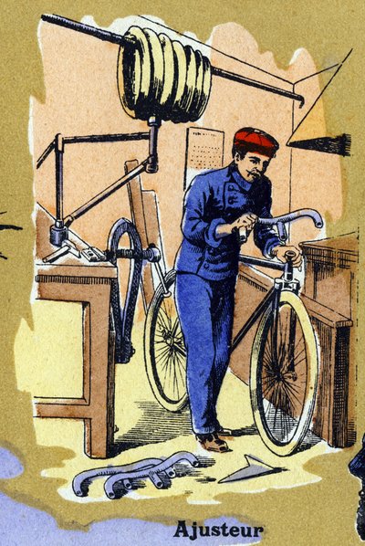 Un ajusteur. Alphabet illustré. Imageries réunies à Jarville-Nancy, début 20ème siècle. Dim : 40 x 29 cm. Lithographie sur fond bistre. - Unbekannt