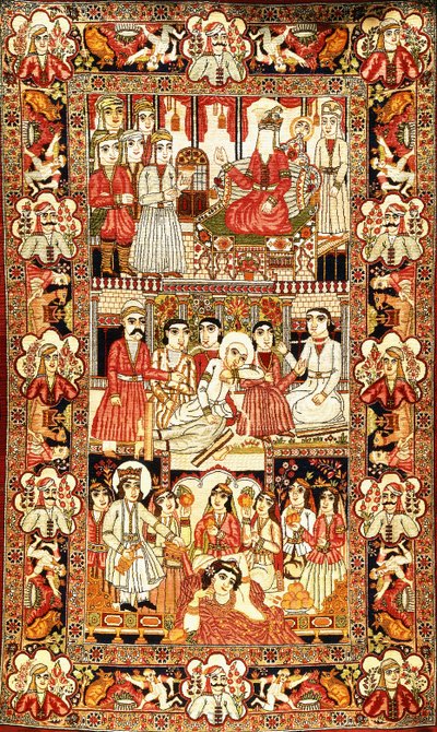 Un tapis pictural antique de Kirman - Unbekannt