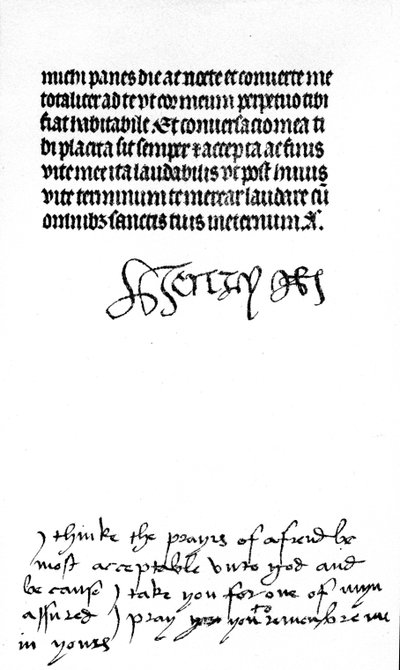 Signature autographe du roi Henri VIII et inscription de la main de sa femme, la reine Catherine d