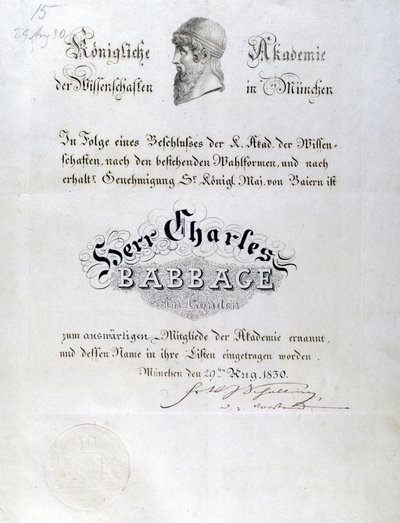 Diplôme honorifique de Babbage décerné à Charles Babbage - Unbekannt