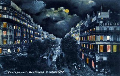 Boulevard Montmartre la nuit, Paris, vers 1900 - Unbekannter Künstler