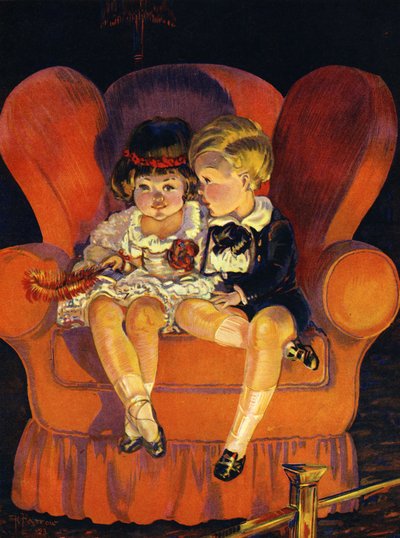 Garçon et fille assis dans un fauteuil, 1923 - Unbekannter Künstler