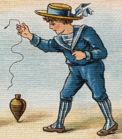 Garçon jouant à la toupie. Gravure dans "Alphabet de ma petite fille". Bernardin-Bechet et Fils, libraires-éditeurs, Paris, vers 1895. Album inaltérable sur toile. Bibliothèque des Bébés. - Unbekannt