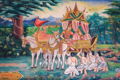 Bouddha et la princesse Yashodhara et leur fils, Rahula. Vie de Bouddha. Peintures murales. Wat Inpeng. Vientiane. Laos - Unbekannt
