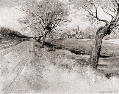 Cathédrale de Canterbury, vue du sud-ouest, au coucher du soleil, de The Century Magazine, publié en 1887 - Unbekannt