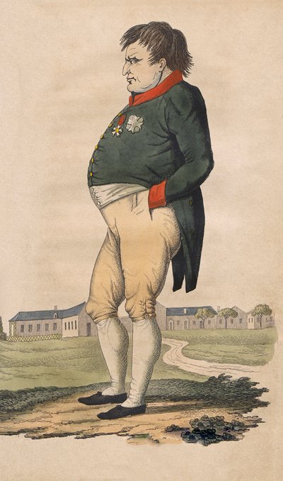 Caricature de Napoléon Bonaparte à Sainte-Hélène réalisée deux mois avant sa mort le 5 mai - Unbekannt