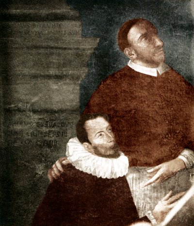 Carlo Gesualdo, Prince de Venosa. 1560-1613. En peinture avec son oncle Carlo Borromeo. Gesualdo est la figure agenouillée. La peinture est accrochée à Gesualdo, église Santa Maria delle Grazie (Convento dei Frati Cappuccini). On pense qu