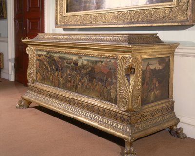 Cassone, avec panneaux peints représentant la Bataille de Pharsale de l