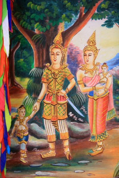 Œuvre au plafond représentant la vie de Bouddha. Temple Wat Si Sou Mang Karam. Vieng Vang, Laos - Unbekannt