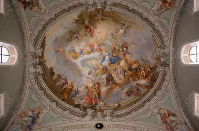 Peinture de plafond, photographie intérieure, église paroissiale catholique Saint-Georges, Neustift, vallée de Stubai, Tyrol, Autriche, Europe - Unbekannter Künstler